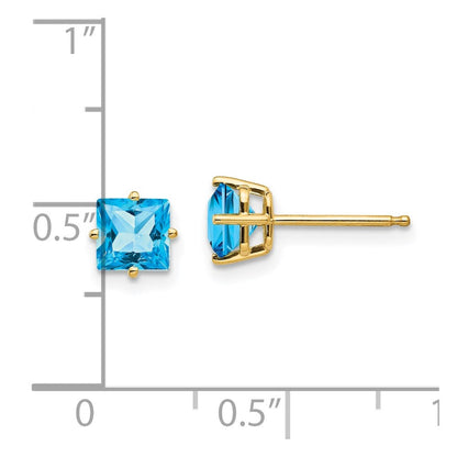 14k Yellow Gold 5mm Princess Cut Blue Topaz Earrings XE61BT