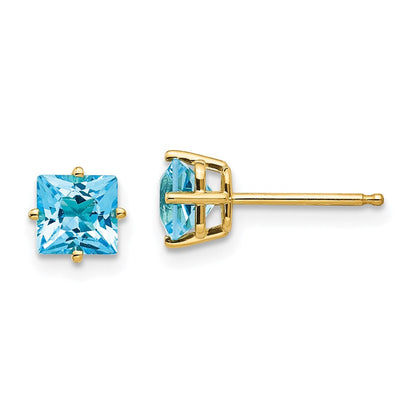 14k Yellow Gold 5mm Princess Cut Blue Topaz Earrings XE61BT