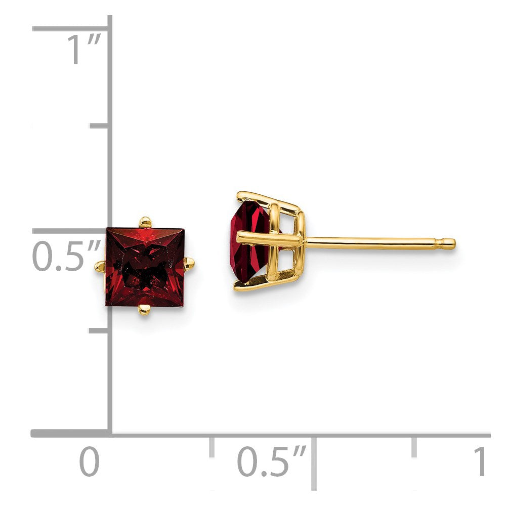 14k Yellow Gold 5mm Princess Cut Garnet Earrings XE61GA