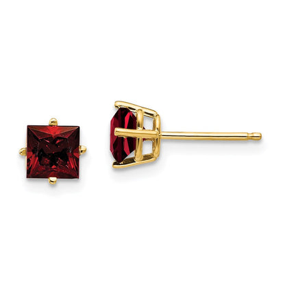 14k Yellow Gold 5mm Princess Cut Garnet Earrings XE61GA
