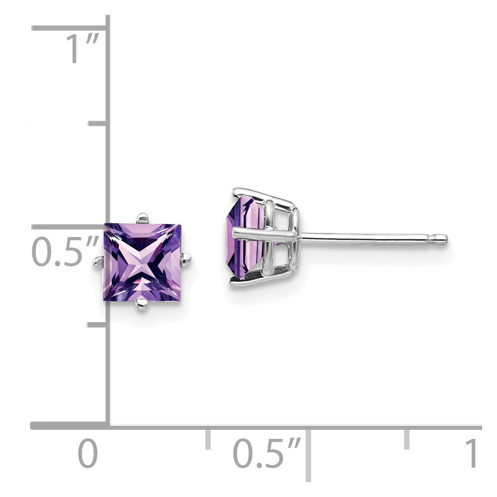 14k White Gold 5mm Princess Cut Amethyst Earrings XE61WAM