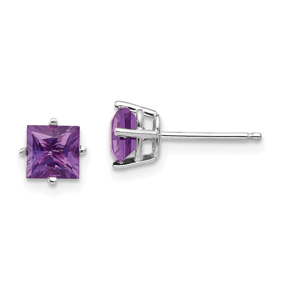 14k White Gold 5mm Princess Cut Amethyst Earrings XE61WAM