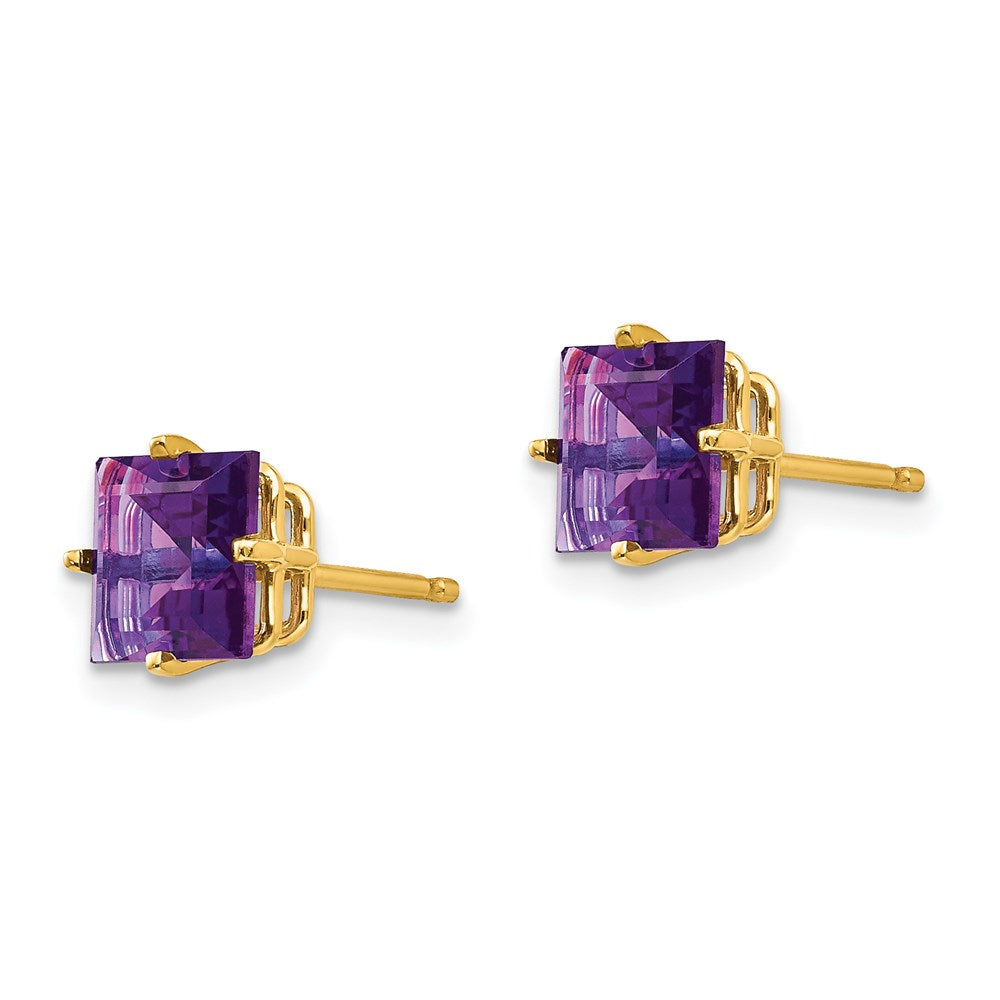14k Yellow Gold 6mm Princess Cut Amethyst Earrings XE62AM
