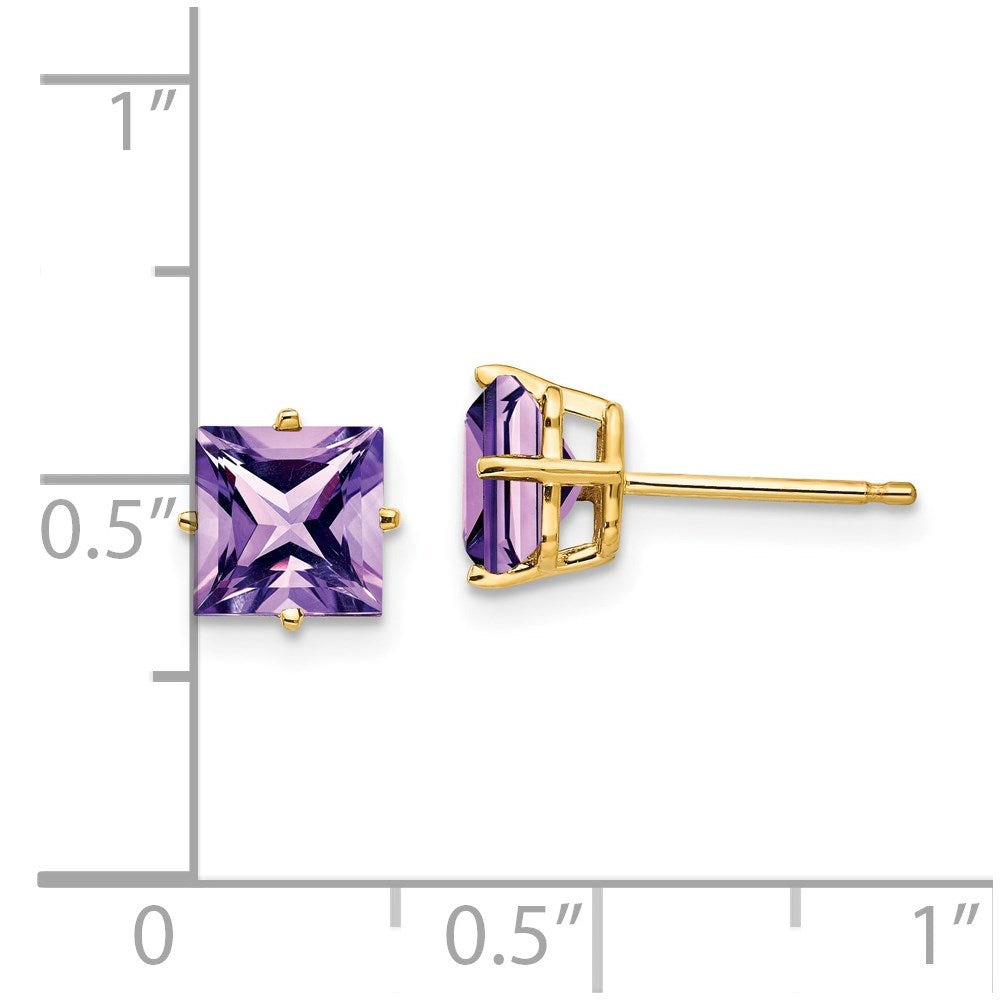 14k Yellow Gold 6mm Princess Cut Amethyst Earrings XE62AM