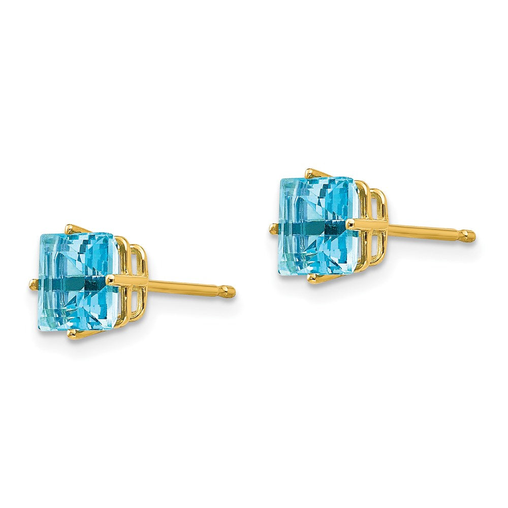 14k Yellow Gold 6mm Princess Cut Blue Topaz Earrings XE62BT