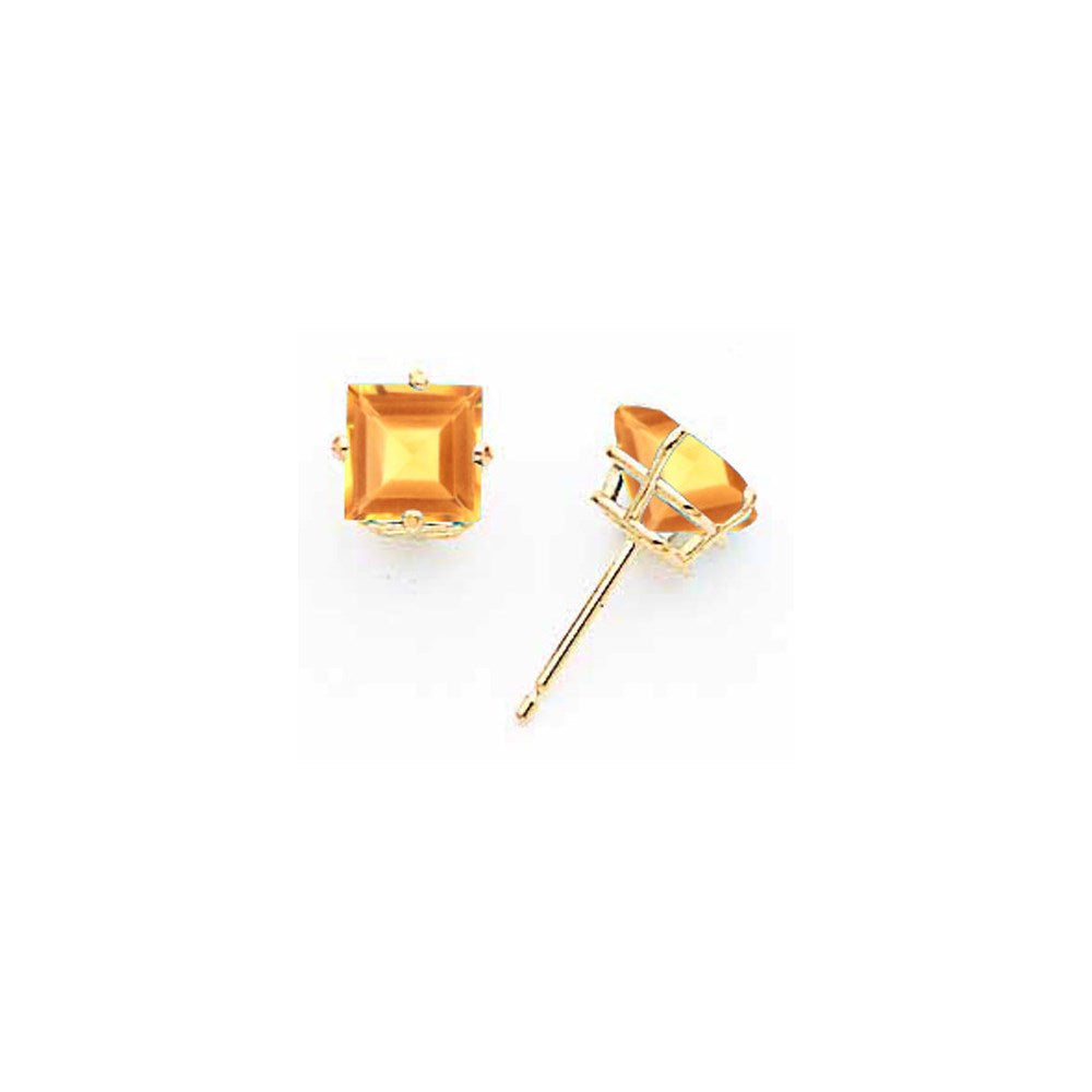 14k Yellow Gold 6mm Princess Cut Citrine Earrings XE62CI