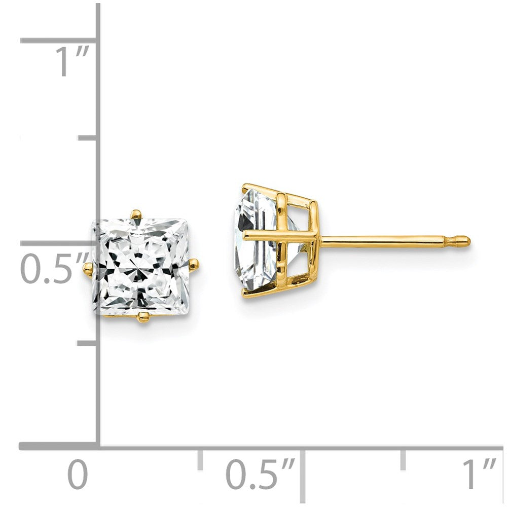 14k Yellow Gold 6mm Princess Cut Cubic Zirconia Earrings XE62CZ