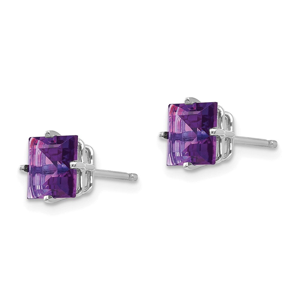 14k White Gold 6mm Princess Cut Amethyst Earrings XE62WAM