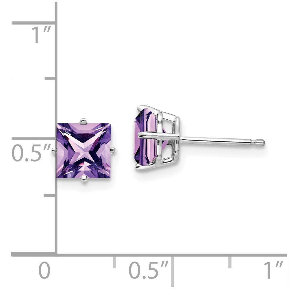 14k White Gold 6mm Princess Cut Amethyst Earrings XE62WAM