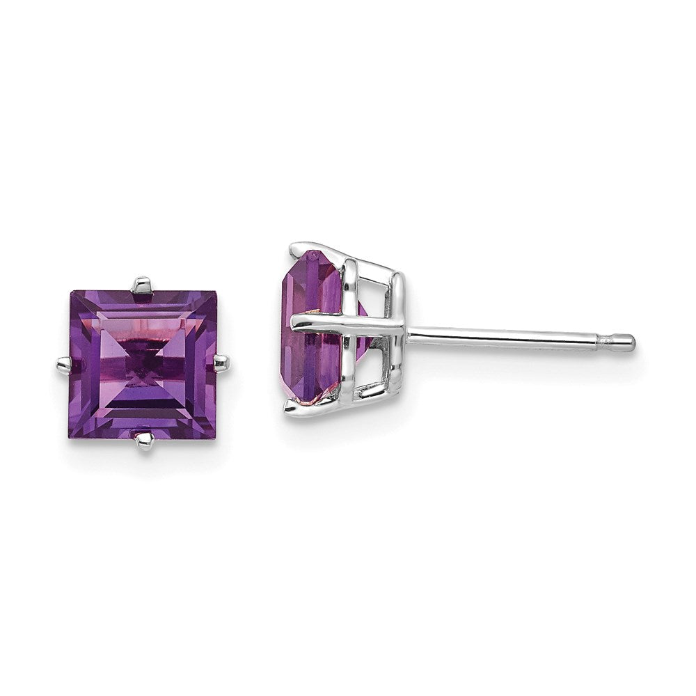 14k White Gold 6mm Princess Cut Amethyst Earrings XE62WAM