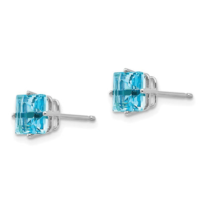 14k White Gold 6mm Princess Cut Blue Topaz Earrings XE62WBT