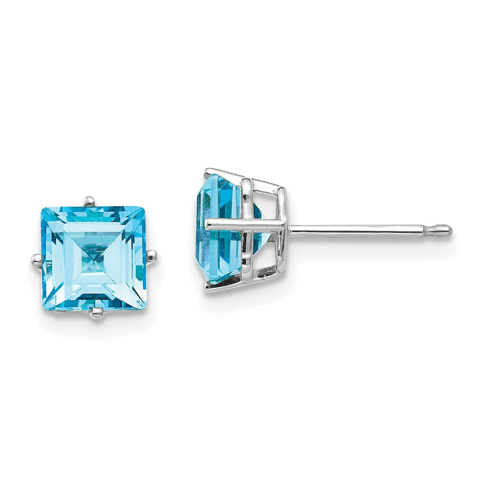 14k White Gold 6mm Princess Cut Blue Topaz Earrings XE62WBT
