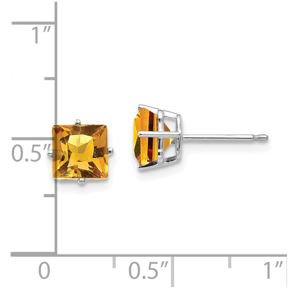 14k White Gold 6mm Princess Cut Citrine Earrings XE62WCI
