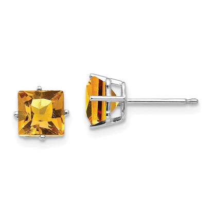 14k White Gold 6mm Princess Cut Citrine Earrings XE62WCI
