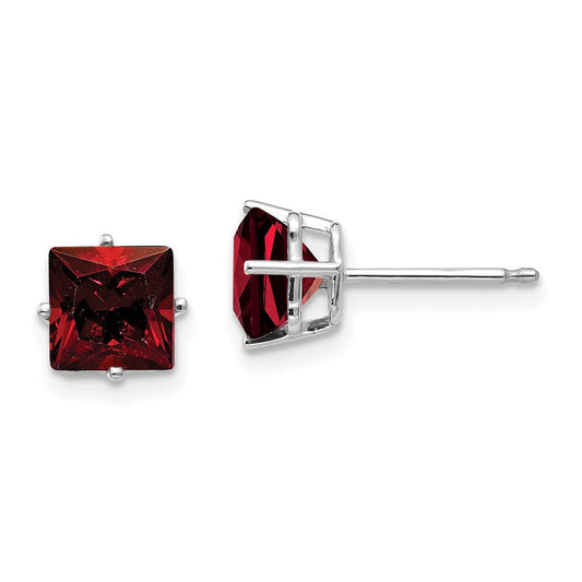 14k White Gold 6mm Princess Cut Garnet Earrings XE62WGA