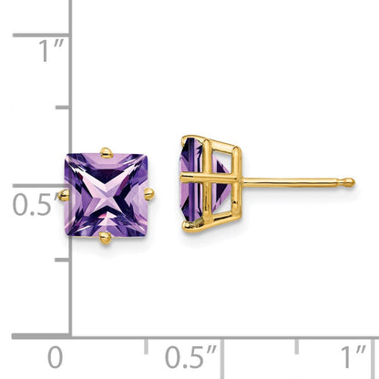14k Yellow Gold 7mm Princess Cut Amethyst Earrings XE63AM
