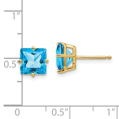 14k Yellow Gold 7mm Princess Cut Blue Topaz Earrings XE63BT