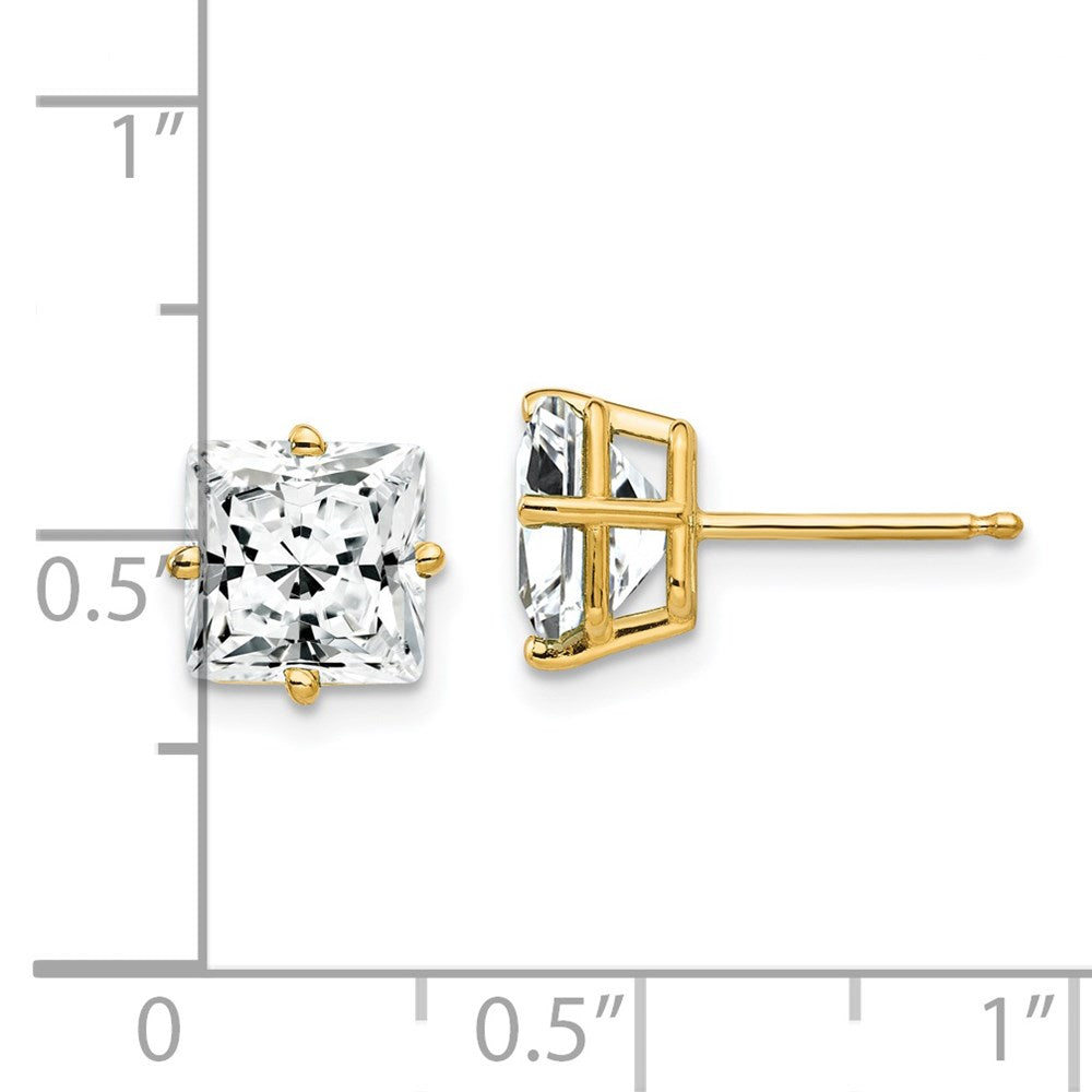 14k Yellow Gold 7mm Princess Cut Cubic Zirconia Earrings XE63CZ