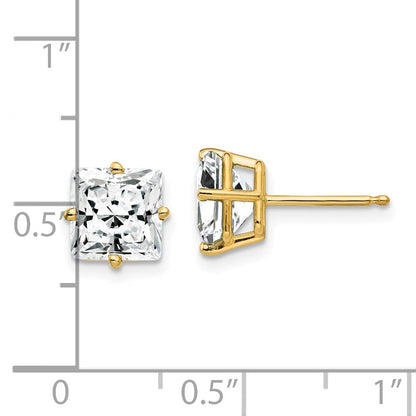 14k Yellow Gold 7mm Princess Cut Cubic Zirconia Earrings XE63CZ