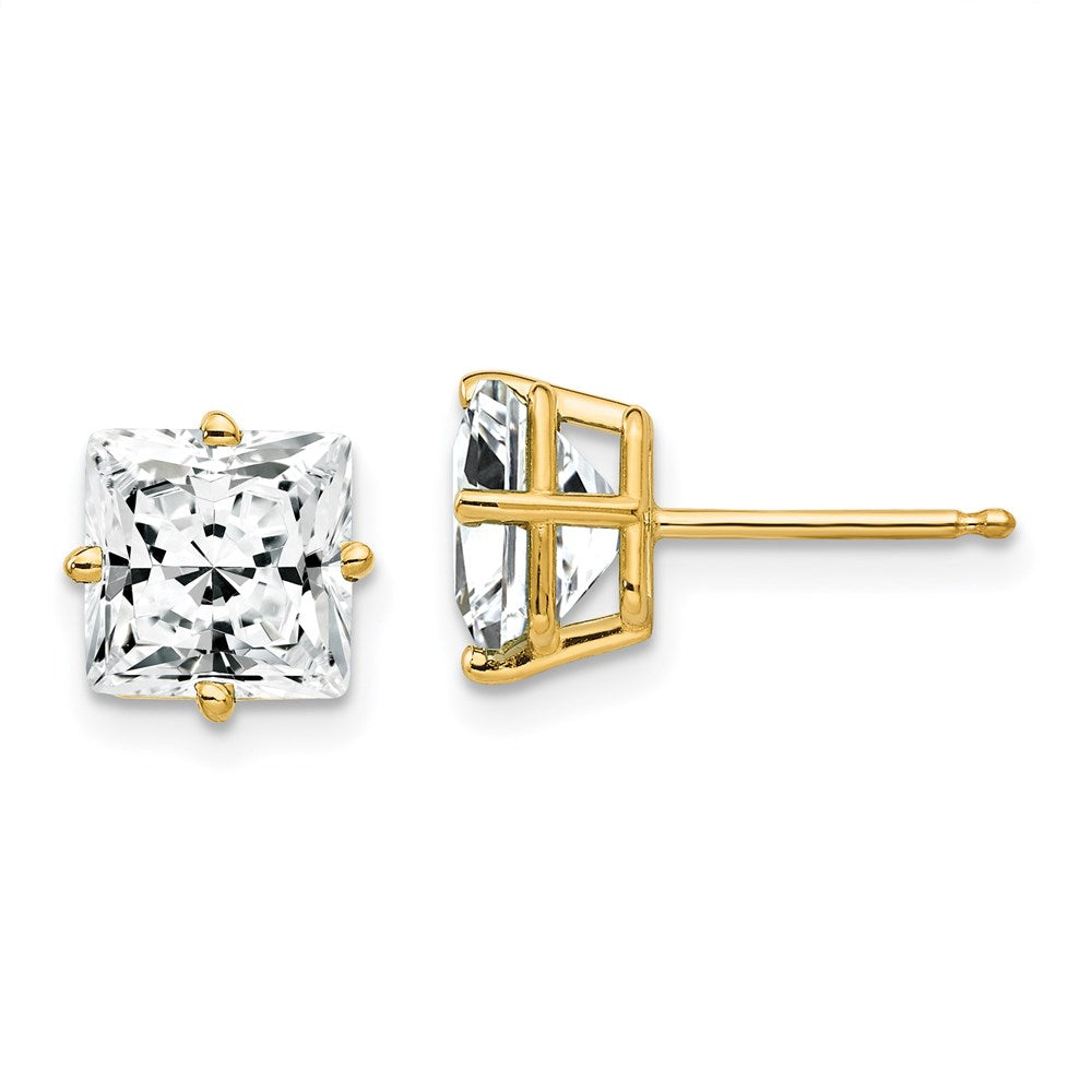 14k Yellow Gold 7mm Princess Cut Cubic Zirconia Earrings XE63CZ