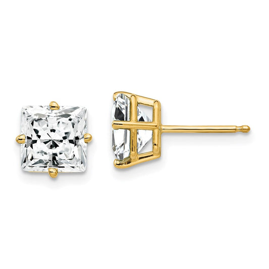 14k Yellow Gold 7mm Princess Cut Cubic Zirconia Earrings XE63CZ