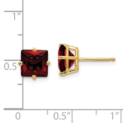 14k Yellow Gold 7mm Princess Cut Garnet Earrings XE63GA