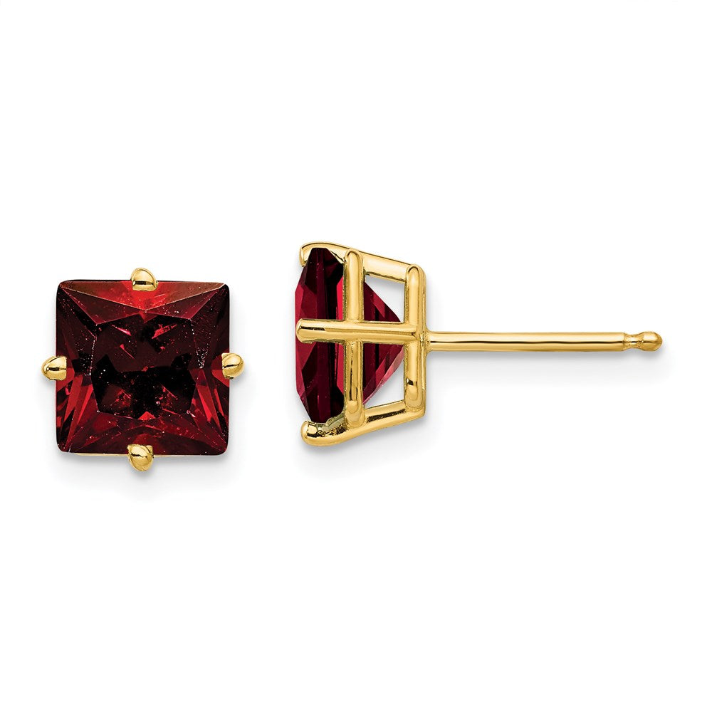 14k Yellow Gold 7mm Princess Cut Garnet Earrings XE63GA