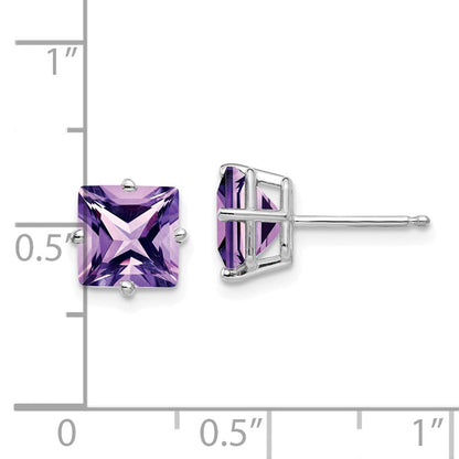 14k White Gold 7mm Princess Cut Amethyst Earrings XE63WAM
