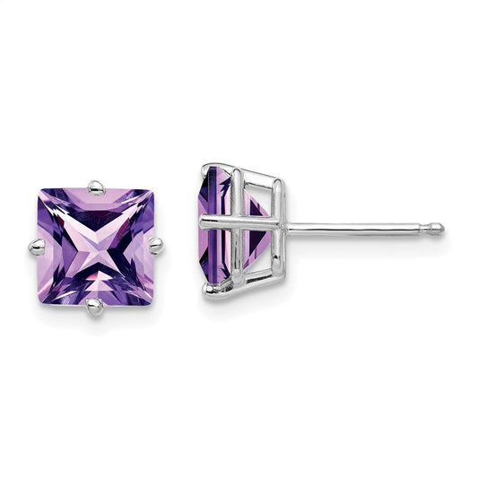 14k White Gold 7mm Princess Cut Amethyst Earrings XE63WAM