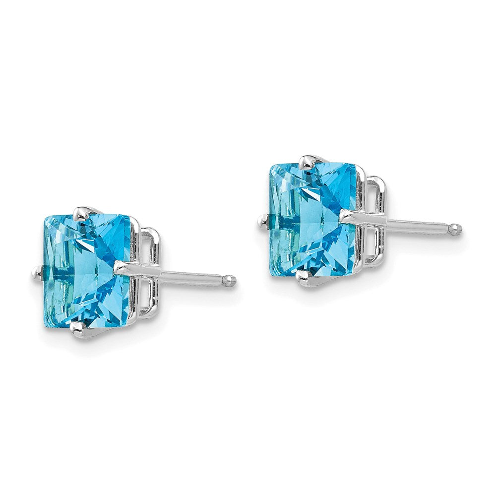 14k White Gold 7mm Princess Cut Blue Topaz Earrings XE63WBT