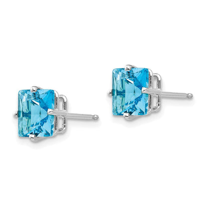 14k White Gold 7mm Princess Cut Blue Topaz Earrings XE63WBT
