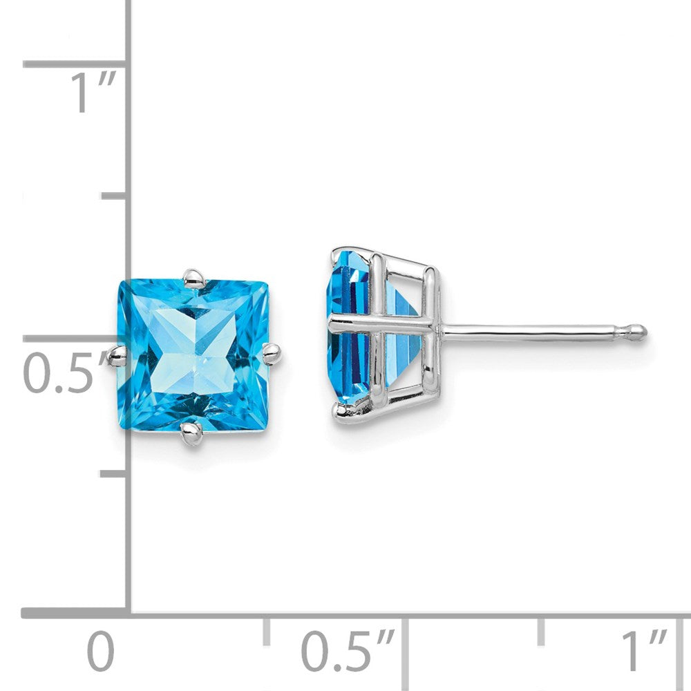 14k White Gold 7mm Princess Cut Blue Topaz Earrings XE63WBT