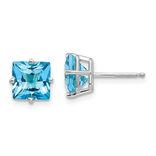 14k White Gold 7mm Princess Cut Blue Topaz Earrings XE63WBT