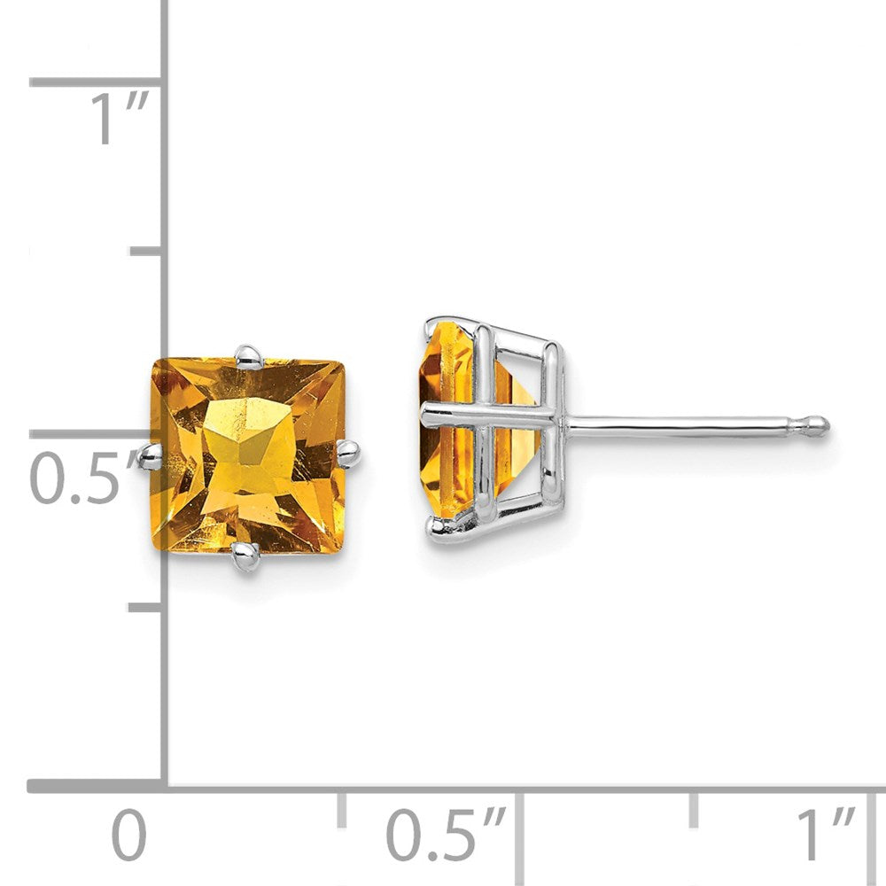 14k White Gold 7mm Princess Cut Citrine Earrings XE63WCI