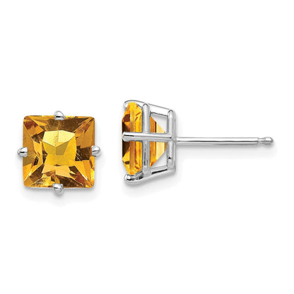 14k White Gold 7mm Princess Cut Citrine Earrings XE63WCI