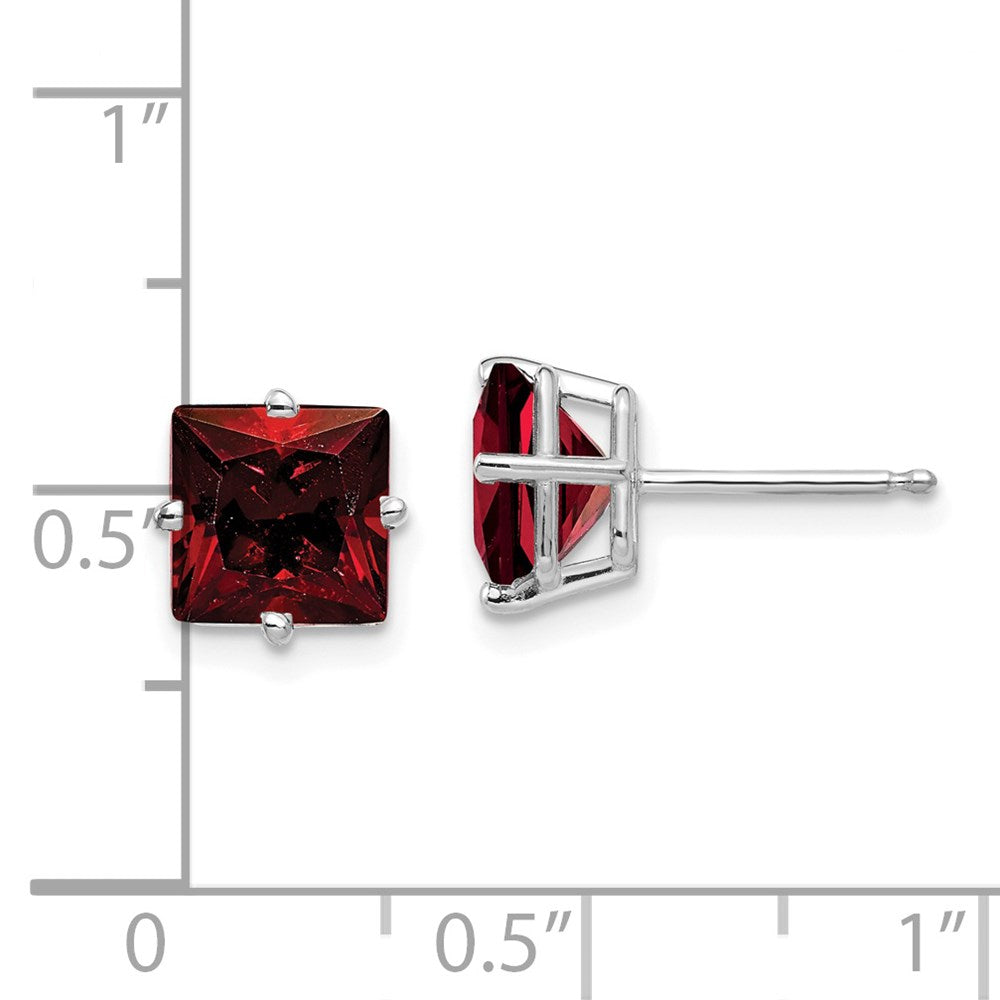 14k White Gold 7mm Princess Cut Garnet Earrings XE63WGA