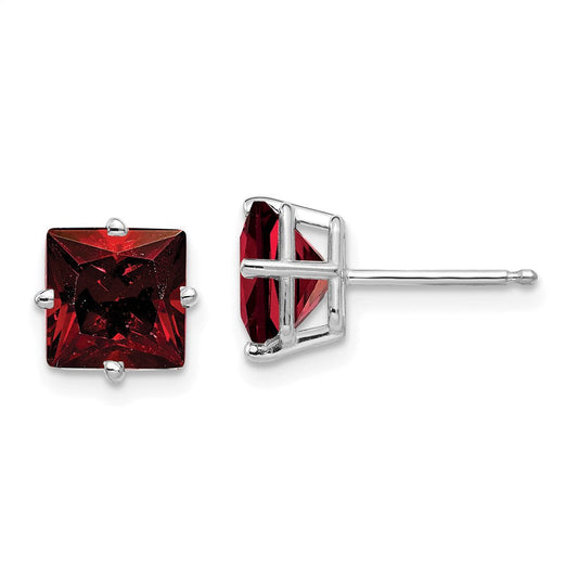 14k White Gold 7mm Princess Cut Garnet Earrings XE63WGA