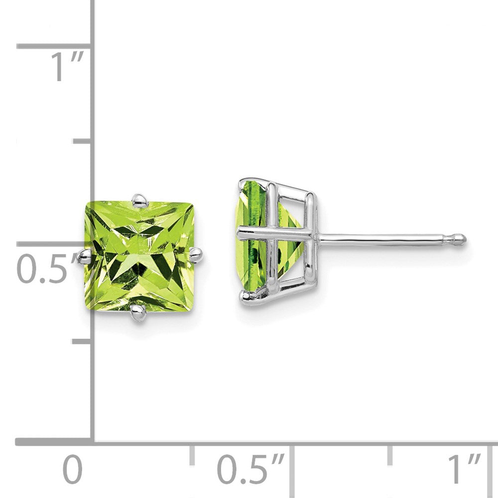 14k White Gold 7mm Princess Cut Peridot Earrings XE63WPE