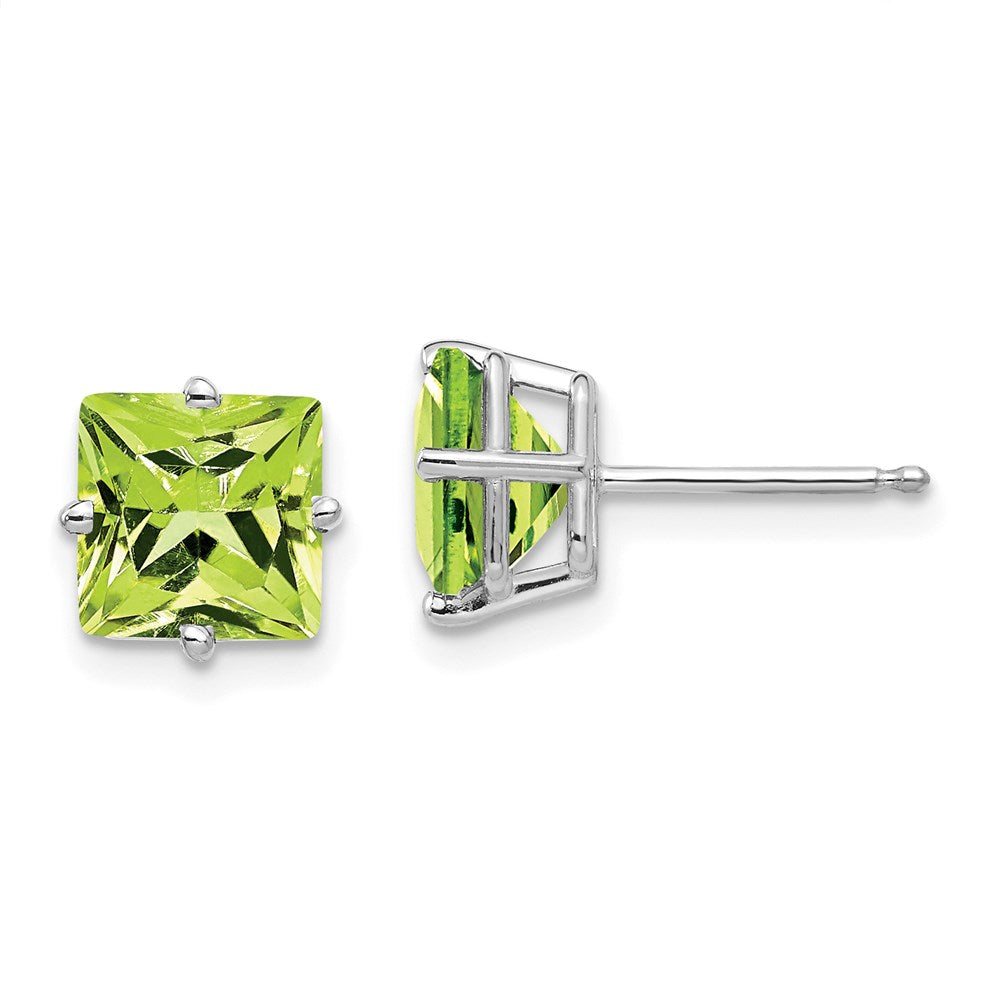 14k White Gold 7mm Princess Cut Peridot Earrings XE63WPE