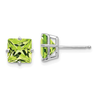 14k White Gold 7mm Princess Cut Peridot Earrings XE63WPE