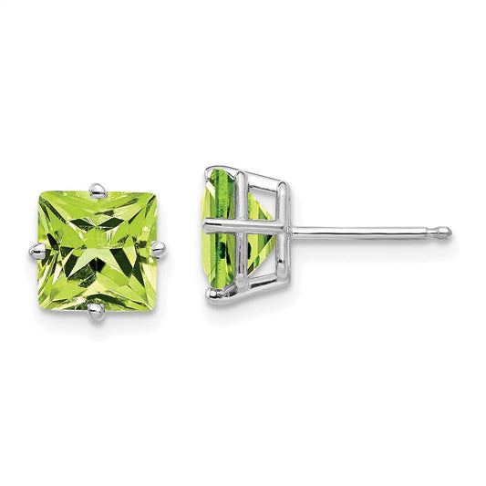 14k White Gold 7mm Princess Cut Peridot Earrings XE63WPE