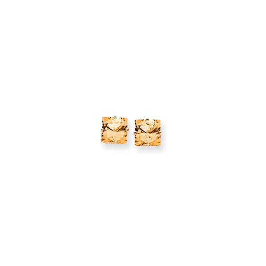 14k Yellow Gold 8mm Princess Cut Citrine Earrings XE64CI