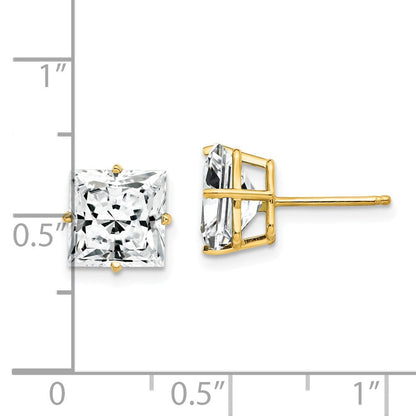 14k Yellow Gold 8mm Princess Cut Cubic Zirconia Earrings XE64CZ