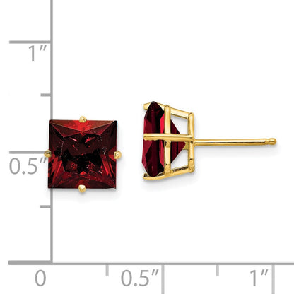 14k Yellow Gold 8mm Princess Cut Garnet Earrings XE64GA