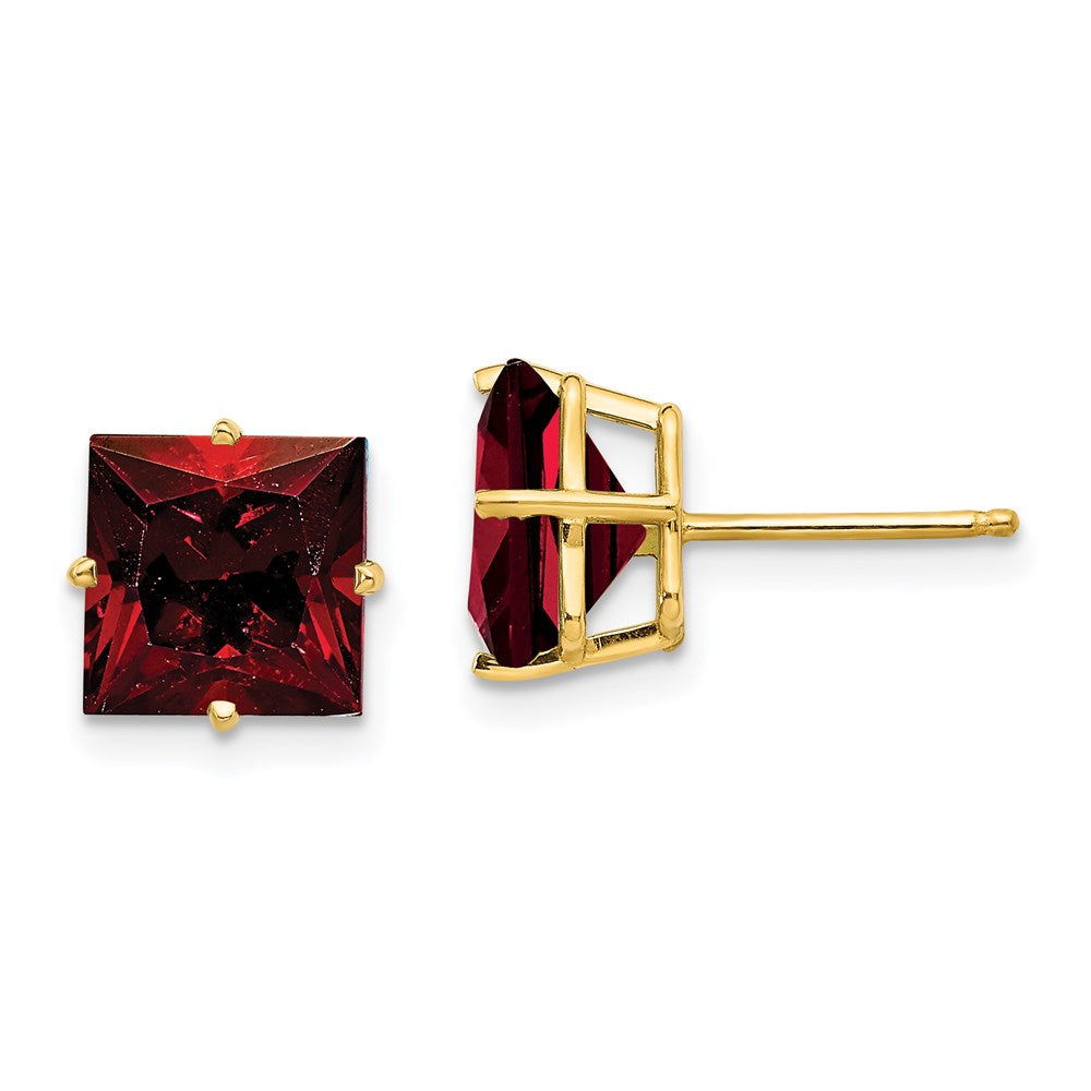 14k Yellow Gold 8mm Princess Cut Garnet Earrings XE64GA