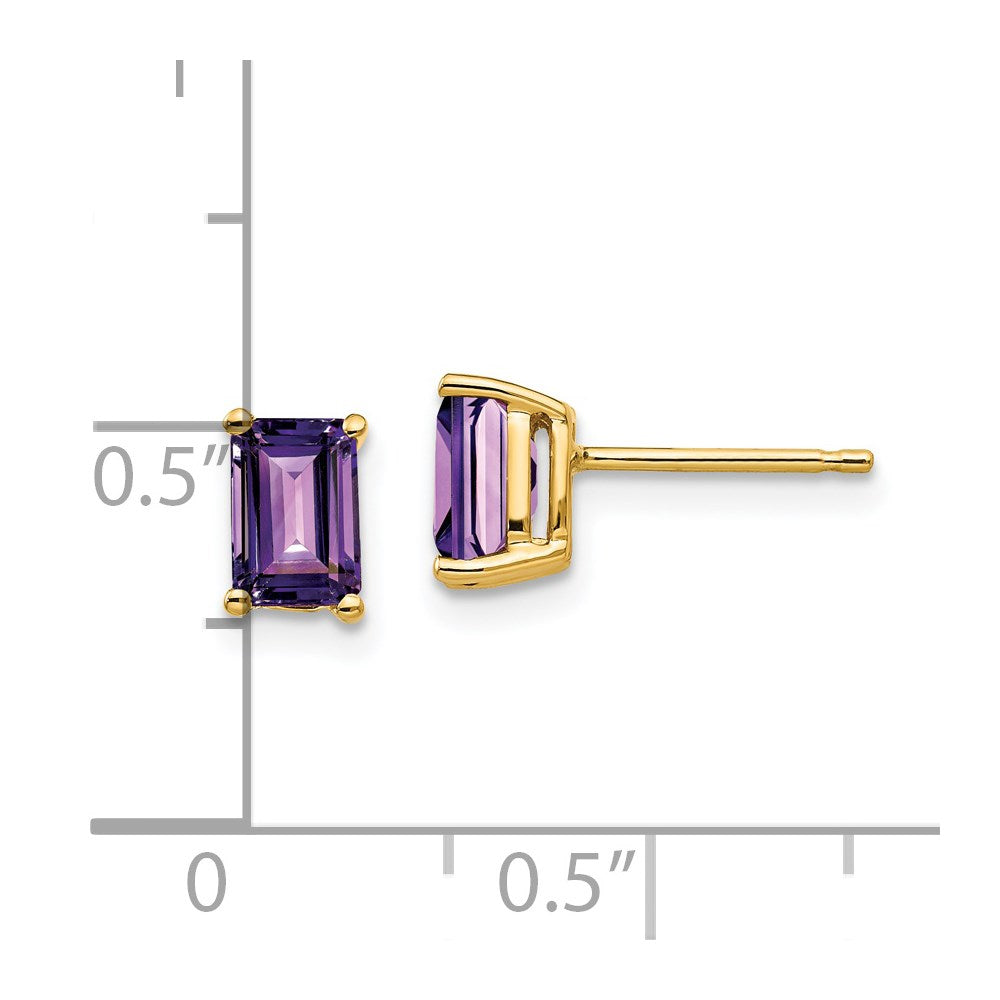 14k Yellow Gold 6x4mm Emerald Cut Amethyst Earrings XE65AM