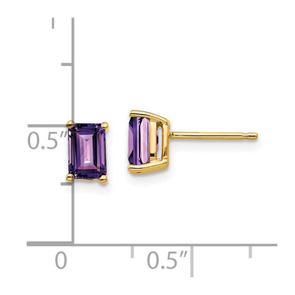 14k Yellow Gold 6x4mm Emerald Cut Amethyst Earrings XE65AM