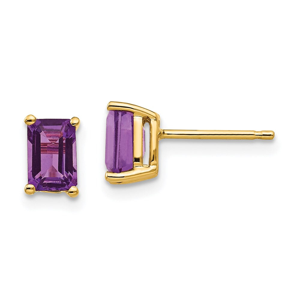 14k Yellow Gold 6x4mm Emerald Cut Amethyst Earrings XE65AM