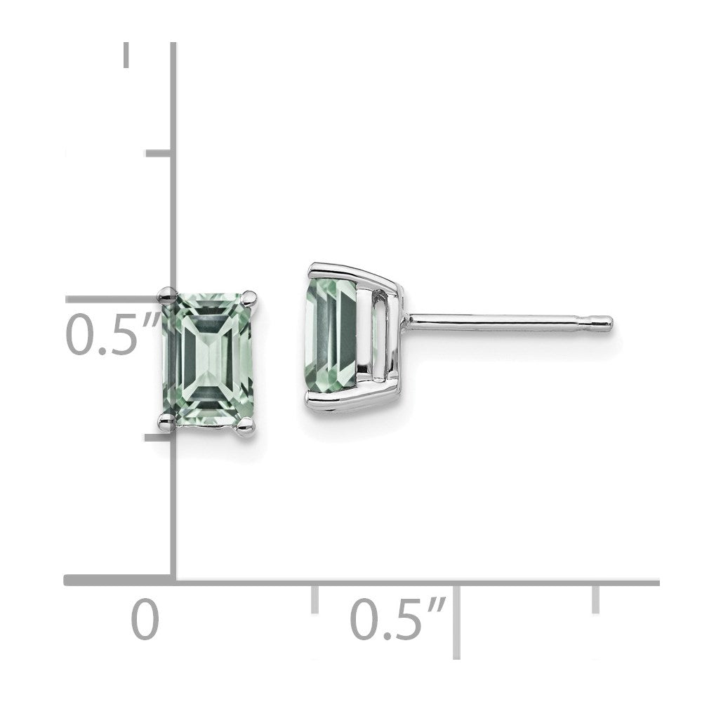 14k White Gold 6x4mm Emerald-Cut Green Quartz Earrings XE65WAG