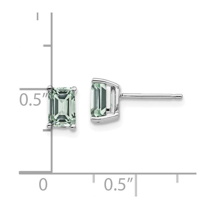 14k White Gold 6x4mm Emerald-Cut Green Quartz Earrings XE65WAG